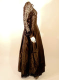 LORIS AZZARO 1980s Black Taffeta & Lace Gown