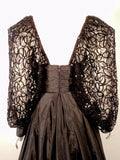 LORIS AZZARO 1980s Black Taffeta & Lace Gown