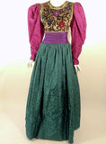 OSCAR DE LA RENTA  Green, Purple, Pink Gown with Beaded Bodice