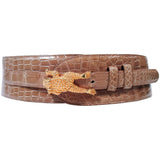 BARRY KEISELSTEIN-CORD Nude Alligator Belt Goldtone Sterling Frog Buckle Large