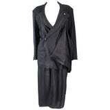 YOHJI YAMAMOTO Black Linen 2 pc Draped Jacket and Pants Suit