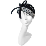 YVES SAINT LAURENT Black Felt Rhinestone Embellished Hat w/ Bow