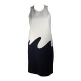 VINTAGE Circa 1960s Cream and Navy Wool 'Wave' Dress Size Small