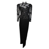 VICKY TIEL Black Sequin Lace Gown with Jersey Skirt Size Small