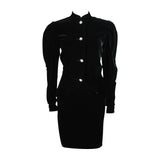 VICKY TIEL Black Velvet Skirt Suit with Rhinestone Buttons Size Small