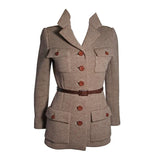 NORELL Brown Wool Coat w/ Brown Snakeskin Belt Size Small