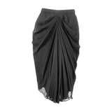 ADOLFO Black Silk Chiffon Skirt with Gathered Front