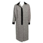DON LOPER Black and White Checkered Overcoat w/ Velvet Trim