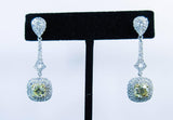DIAMOND 18 Karat White Gold Drop Earrings with Yellow Round 3.25 Carat Center Diamond