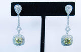 DIAMOND 18 Karat White Gold Drop Earrings with Yellow Round 3.25 Carat Center Diamond