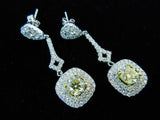 DIAMOND 18 Karat White Gold Drop Earrings with Yellow Round 3.25 Carat Center Diamond