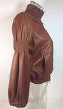 MIU MIU Tan Leather Smocked Detail Zip Front Leather Jacket Size 2-4