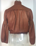 MIU MIU Tan Leather Smocked Detail Zip Front Leather Jacket Size 2-4