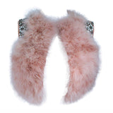 This Givenchy jacket is composed of a soft mauve pink marabou and features rhinestone jewel accents at the shoulders. The base is composed of silk and features a silk organza interior. In excellent condition.