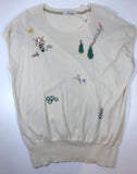 TSUMORI CHISATO Cream Short Sleeve Sweater w/ Beading Size 2