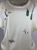 TSUMORI CHISATO Cream Short Sleeve Sweater w/ Beading Size 2