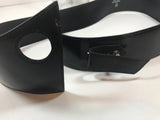 DEJAC France Patent Leather Black Wide Belt with Silver Stud Closure Size 44