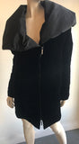 RUE DU MAIL Black Velvet Zip Front Dramatic Coat Size 38