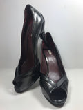 MIU MIU Charcoal Grey and Black Patent Leather Peep Toe Heel Size 39 1/2