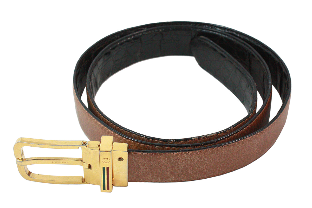 GUCCI Vintage Black & Brown Reversible Alligator Belt – The 