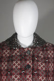 VINTAGE Red, Green Plaid Wool Cape with Gunmetal Stud Applique