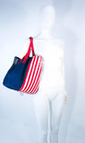 NANCY GONZALEZ CAYMAN Crocodile American Flag Denim Carry All Purse