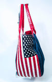 NANCY GONZALEZ CAYMAN Crocodile American Flag Denim Carry All Purse