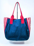 NANCY GONZALEZ CAYMAN Crocodile American Flag Denim Carry All Purse