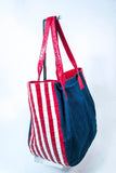 NANCY GONZALEZ CAYMAN Crocodile American Flag Denim Carry All Purse