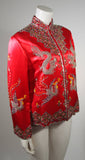 DYNASTY Red Silk Hand Beaded Sequined Dragon and Phoenix Jacket