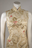 VINTAGE Circa 1950s Ivory & Gold Brocade, Red Floral Cocktail Dress