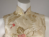 VINTAGE Circa 1950s Ivory & Gold Brocade, Red Floral Cocktail Dress