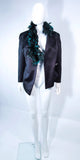 POL ATTEU Satin Evening Jacket with Iridescent Feather Collar Trim Size 12