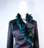 POL ATTEU Satin Evening Jacket with Iridescent Feather Collar Trim Size 12