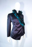 POL ATTEU Satin Evening Jacket with Iridescent Feather Collar Trim Size 12