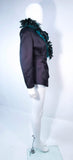 POL ATTEU Satin Evening Jacket with Iridescent Feather Collar Trim Size 12