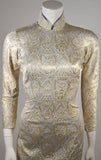 VINTAGE Oriental Inspired Blue & Gold Silk Brocade Dress Size 0-2