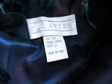 POL ATTEU Satin Evening Jacket with Iridescent Feather Collar Trim Size 12