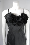 THERESE French Shop 1950s Three Dimensional Floral Bodice Black Silk Gown