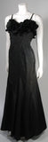 THERESE French Shop 1950s Three Dimensional Floral Bodice Black Silk Gown