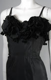 THERESE French Shop 1950s Three Dimensional Floral Bodice Black Silk Gown