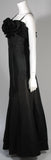 THERESE French Shop 1950s Three Dimensional Floral Bodice Black Silk Gown