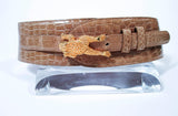 BARRY KEISELSTEIN-CORD Nude Alligator Belt Goldtone Sterling Frog Buckle Large