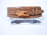 BARRY KEISELSTEIN-CORD Nude Alligator Belt Goldtone Sterling Frog Buckle Large