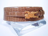 BARRY KEISELSTEIN-CORD Nude Alligator Belt Goldtone Sterling Frog Buckle Large