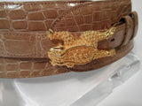 BARRY KEISELSTEIN-CORD Nude Alligator Belt Goldtone Sterling Frog Buckle Large