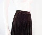 YVES SAINT LAURENT Brown Velvet Pleated Flare Skirt Size 36