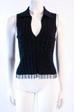 OSCAR DE LA RENTA Black Cashmere and Silk Beaded Size S