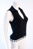 OSCAR DE LA RENTA Black Cashmere and Silk Beaded Size S