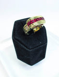 MOUAWAD 18 Karat Yellow Gold Diamond and Ruby Ring Size 6 3/4